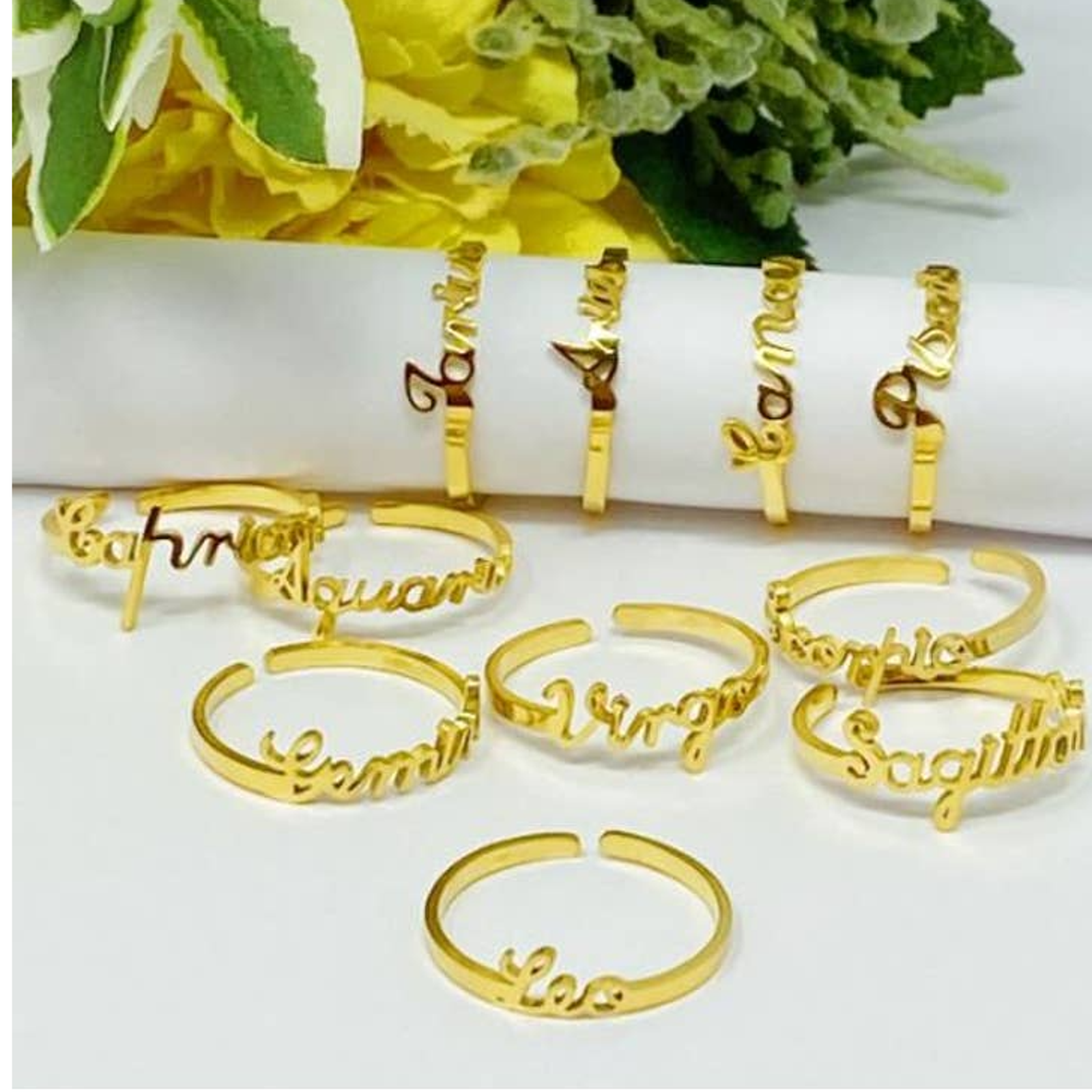 Libra Zodiac Scripted Stacking Layering Ring